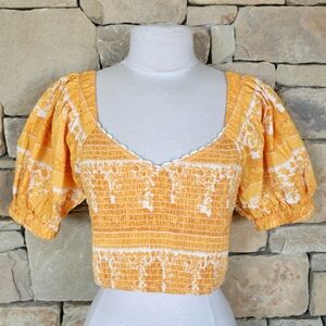 Cleobella Yellow Puff Sleeve Crop Top